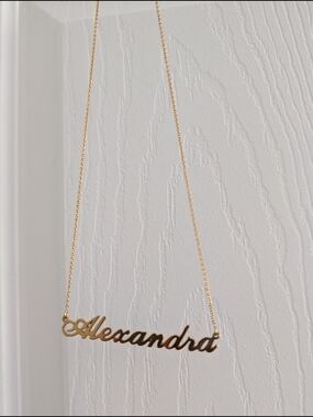 Alexandra Nameplate Necklace, Sterling Silver, Gold Tone
